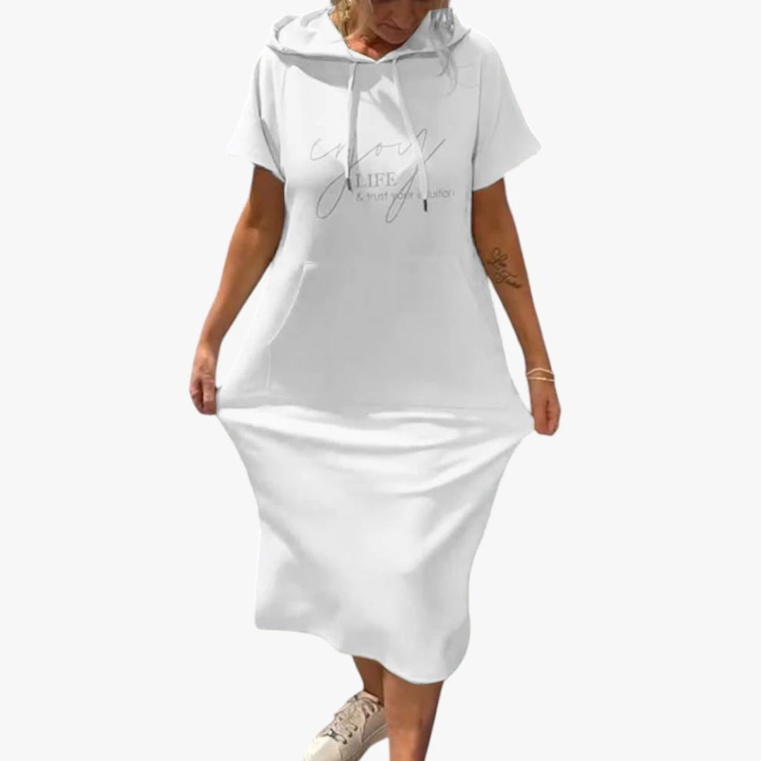 Dame Sommer Midi kjole med Hoodie og Lommer