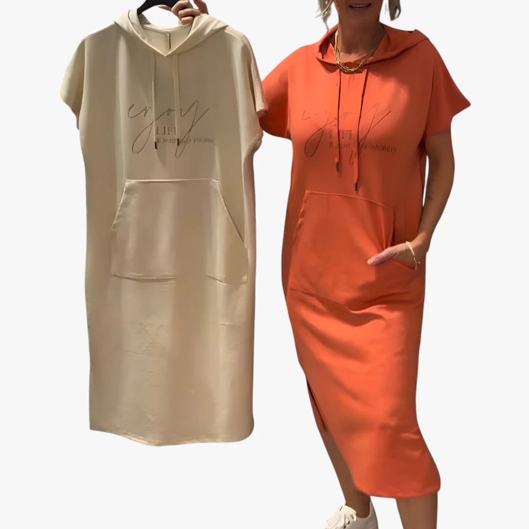 Dame Sommer Midi kjole med Hoodie og Lommer