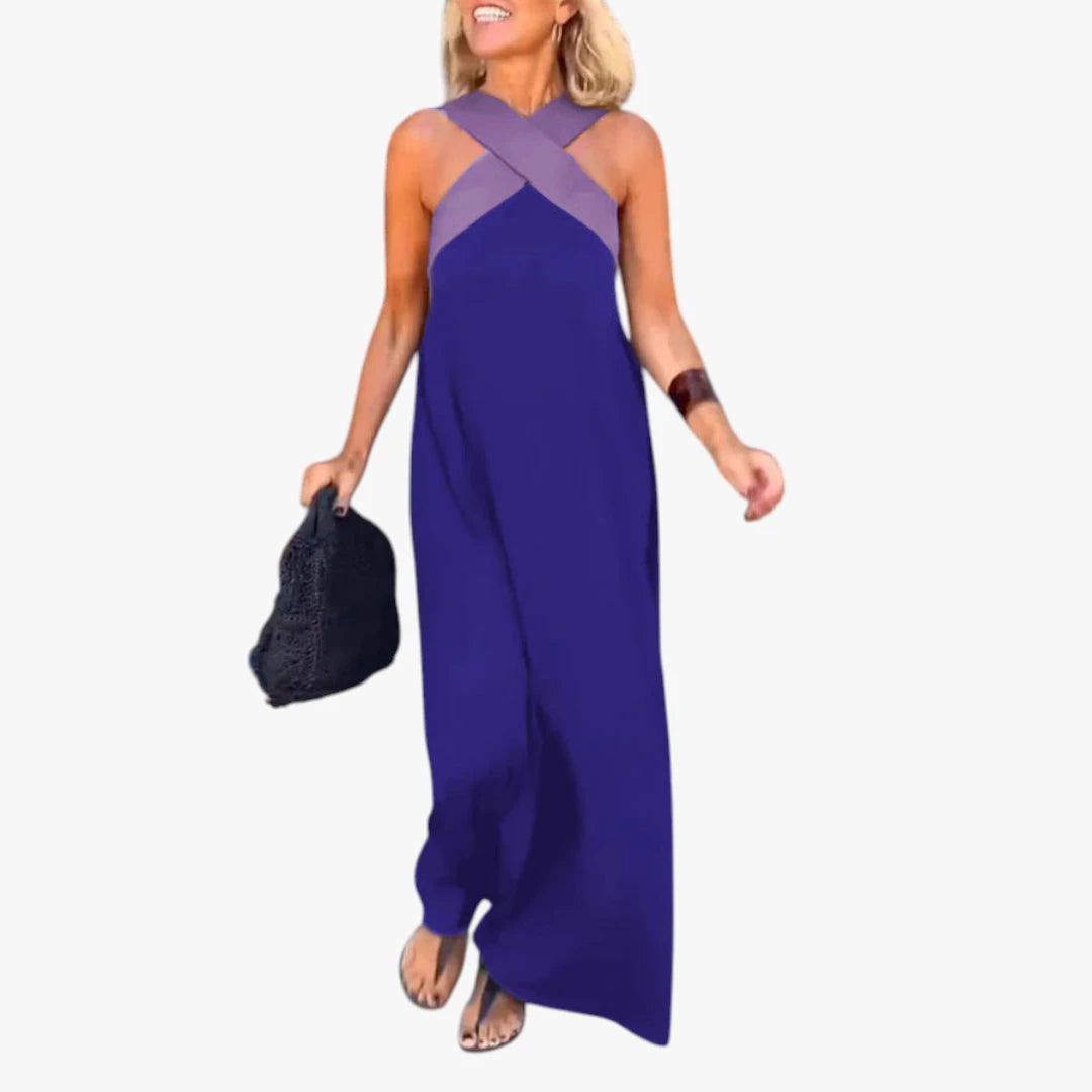 Dame Elegant Maxi Sommerkjole med Halterneck og Åben Ryg