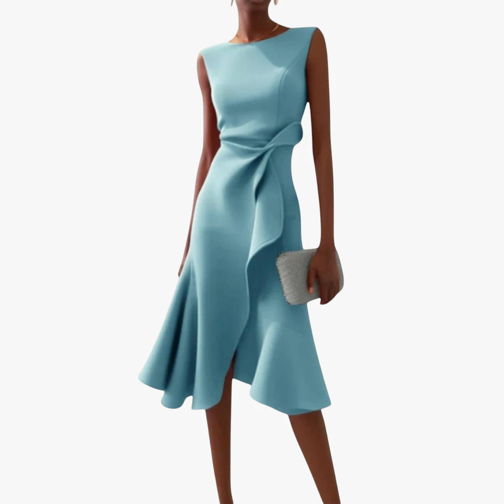 Dame Elegant Midi Festkjole med Flæser