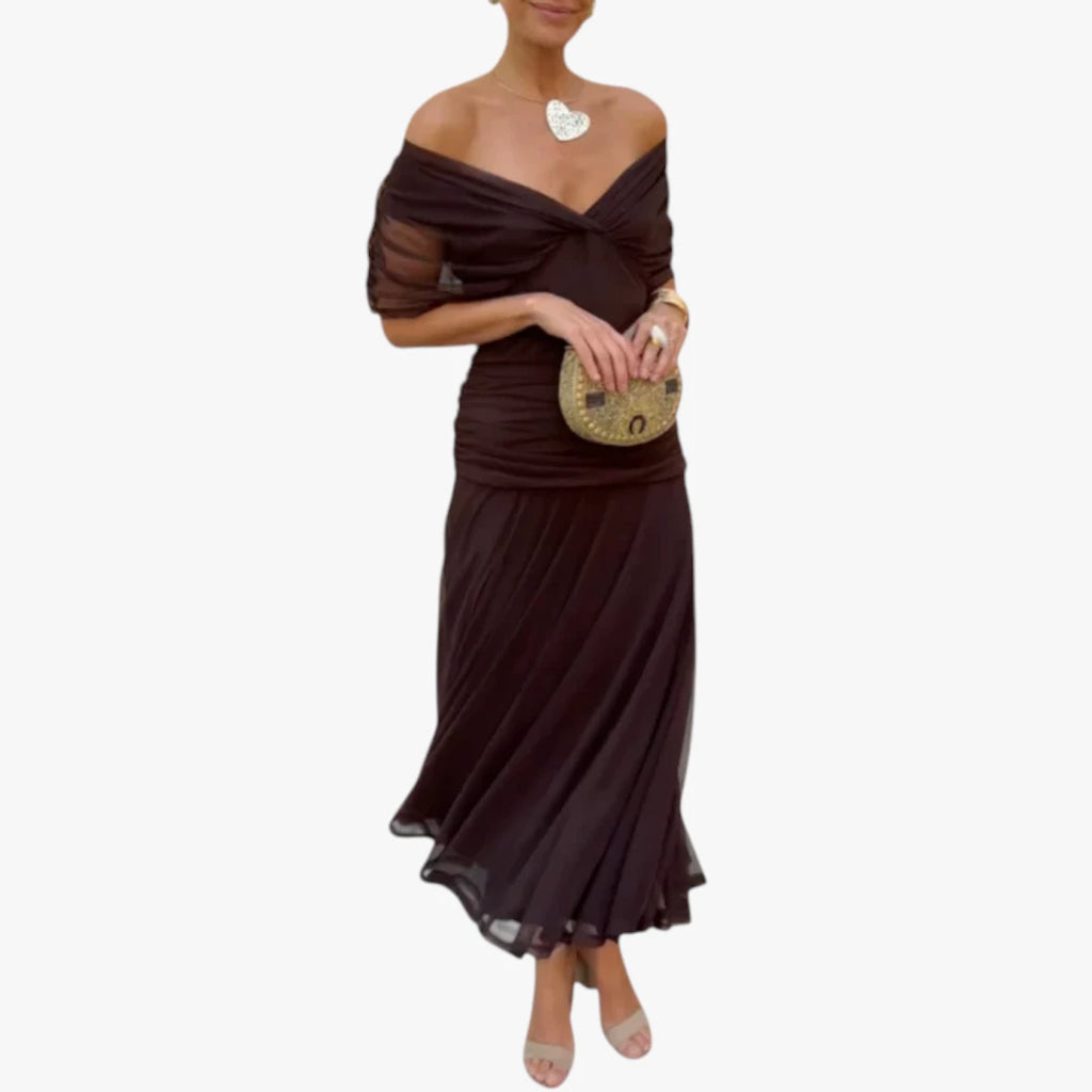 Dame Elegant Maxi Selskabskjole med Mesh og V-udskæring
