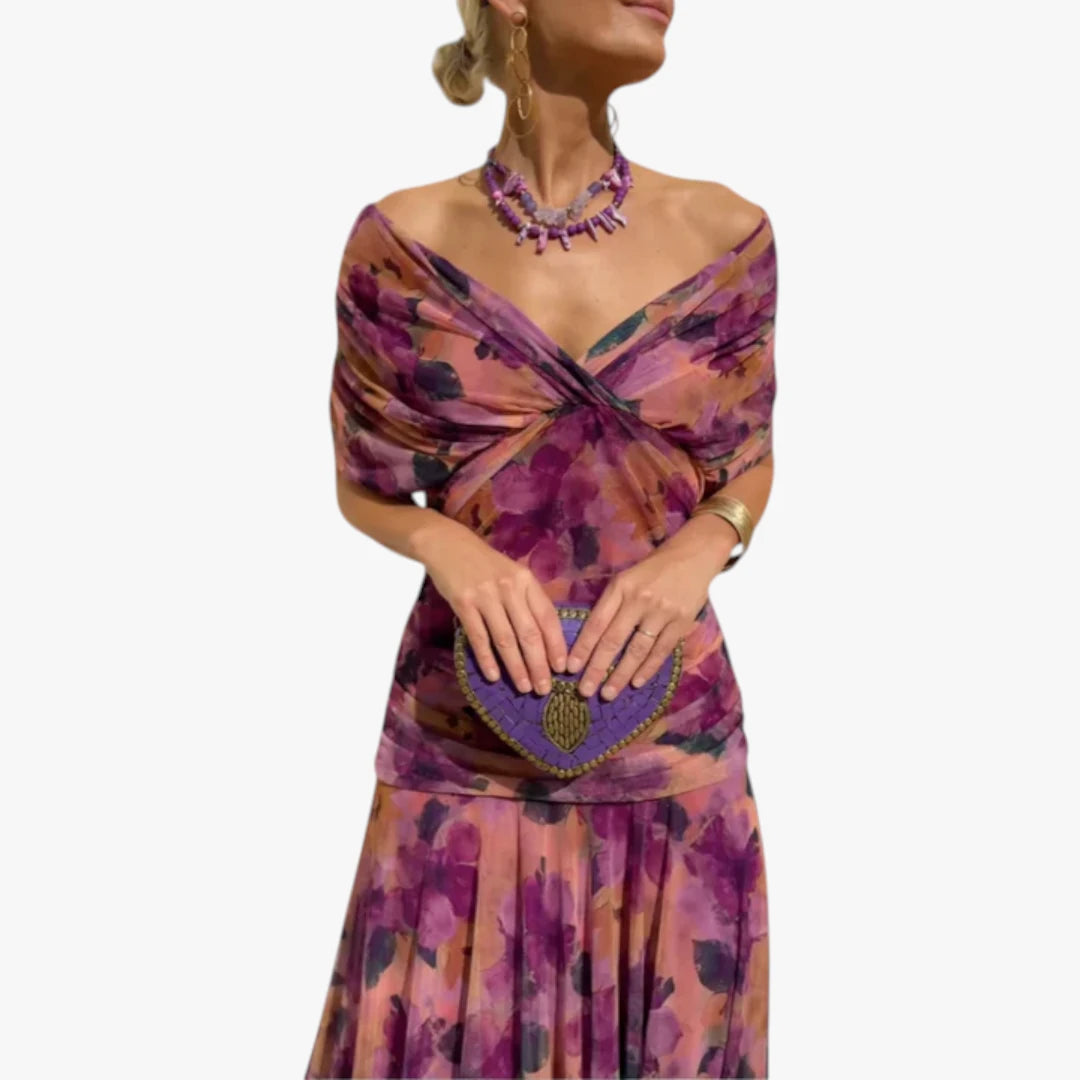 Dame Elegant Maxi Selskabskjole med Mesh og V-udskæring