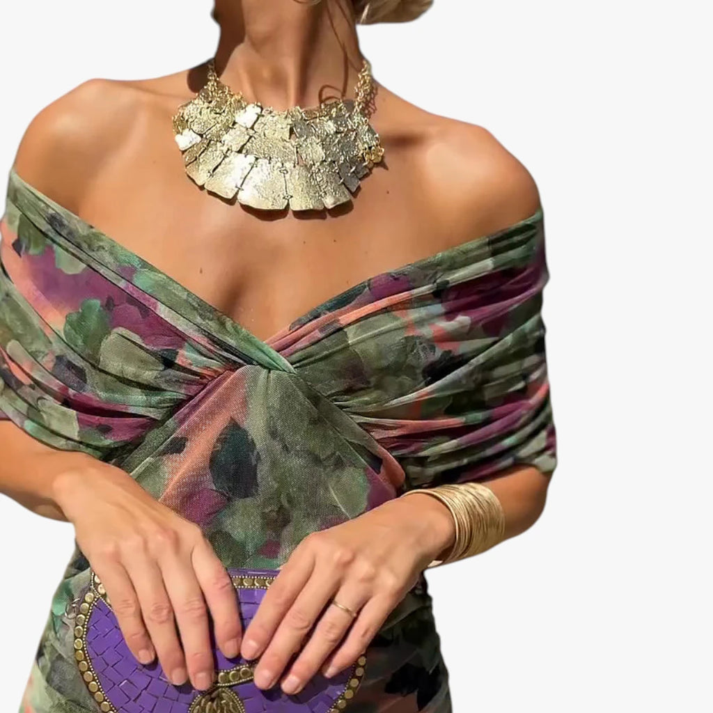 Dame Elegant Maxi Selskabskjole med Mesh og V-udskæring