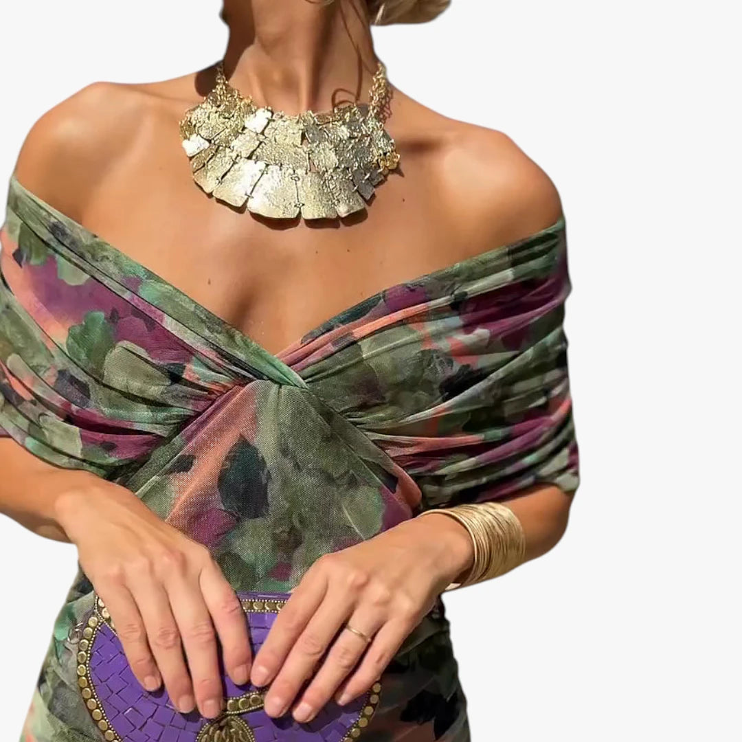 Dame Elegant Maxi Selskabskjole med Mesh og V-udskæring