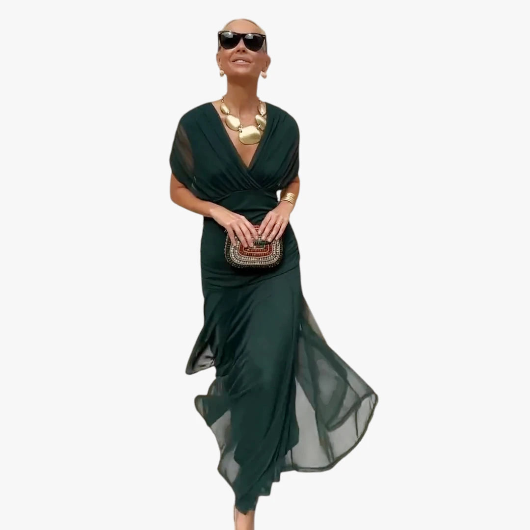 Dame Elegant Maxi Selskabskjole med Mesh og V-udskæring
