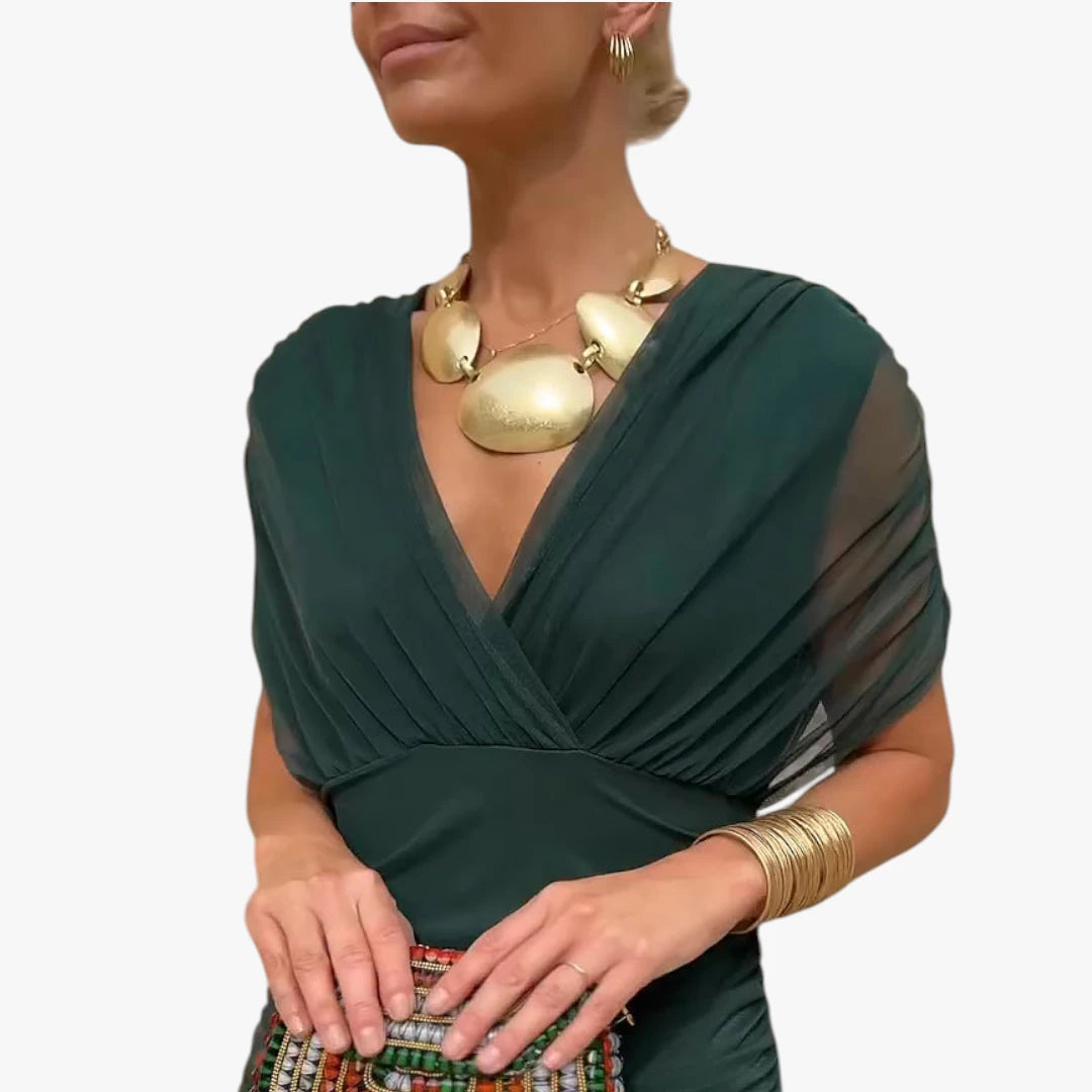 Dame Elegant Maxi Selskabskjole med Mesh og V-udskæring