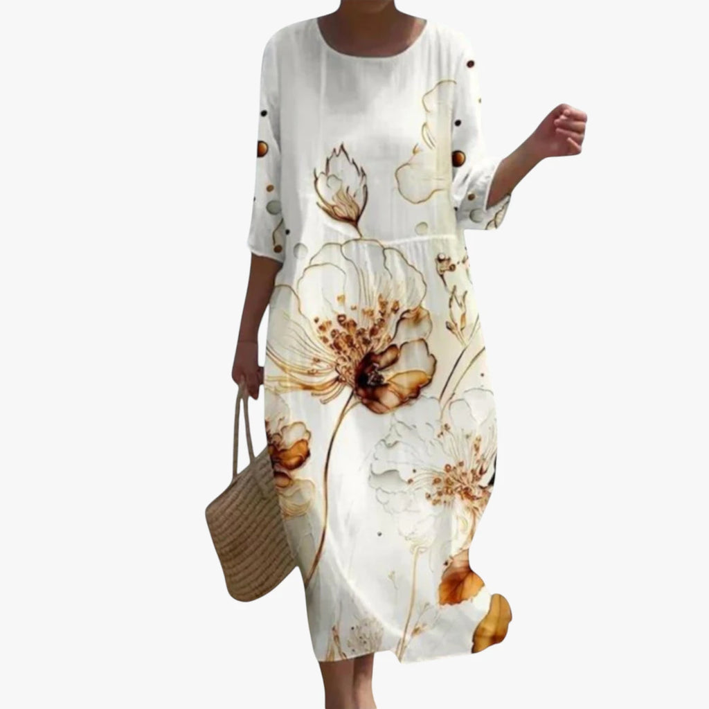Dame Elegant Maxi Sommerkjole med Lange Ærmer
