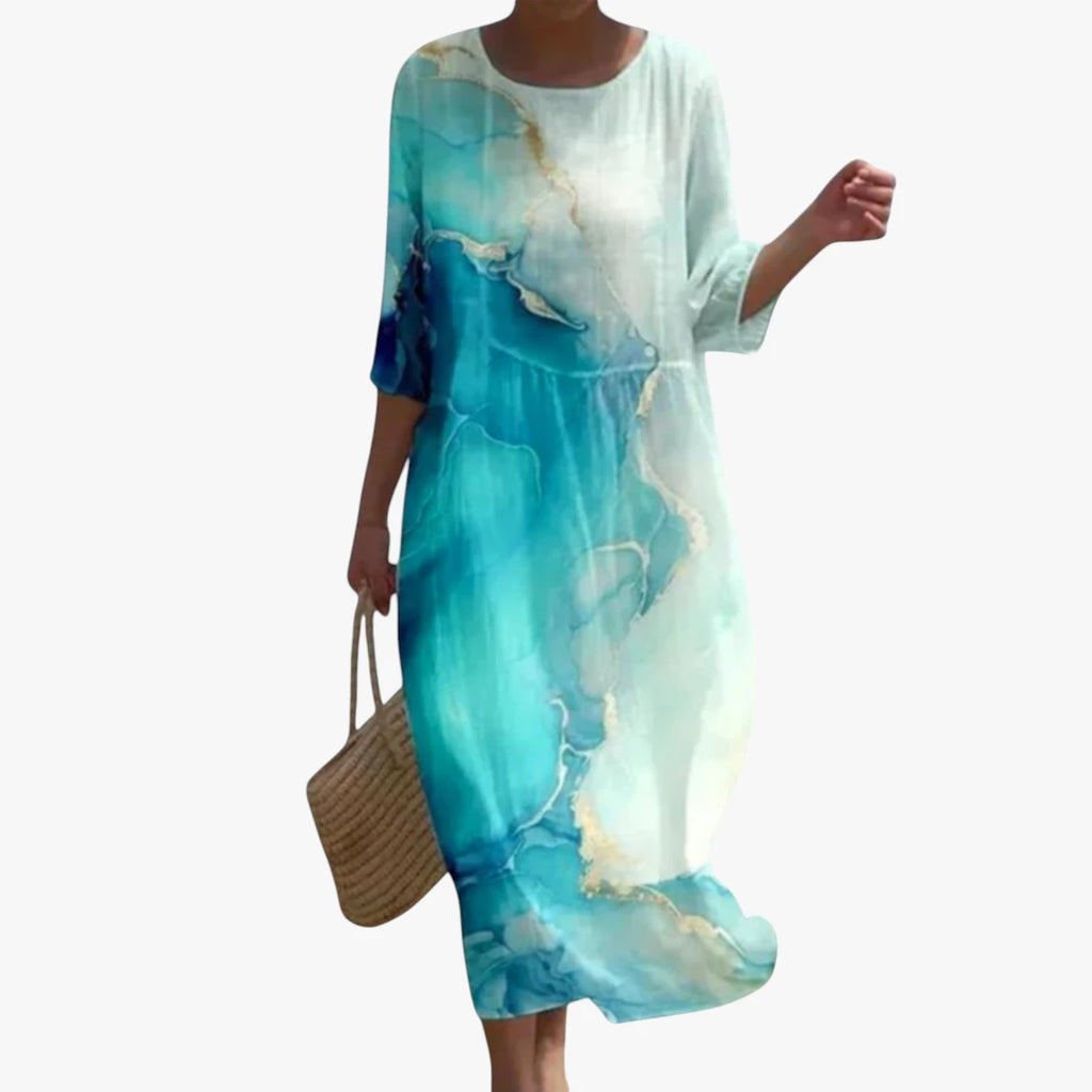Dame Elegant Maxi Sommerkjole med Lange Ærmer