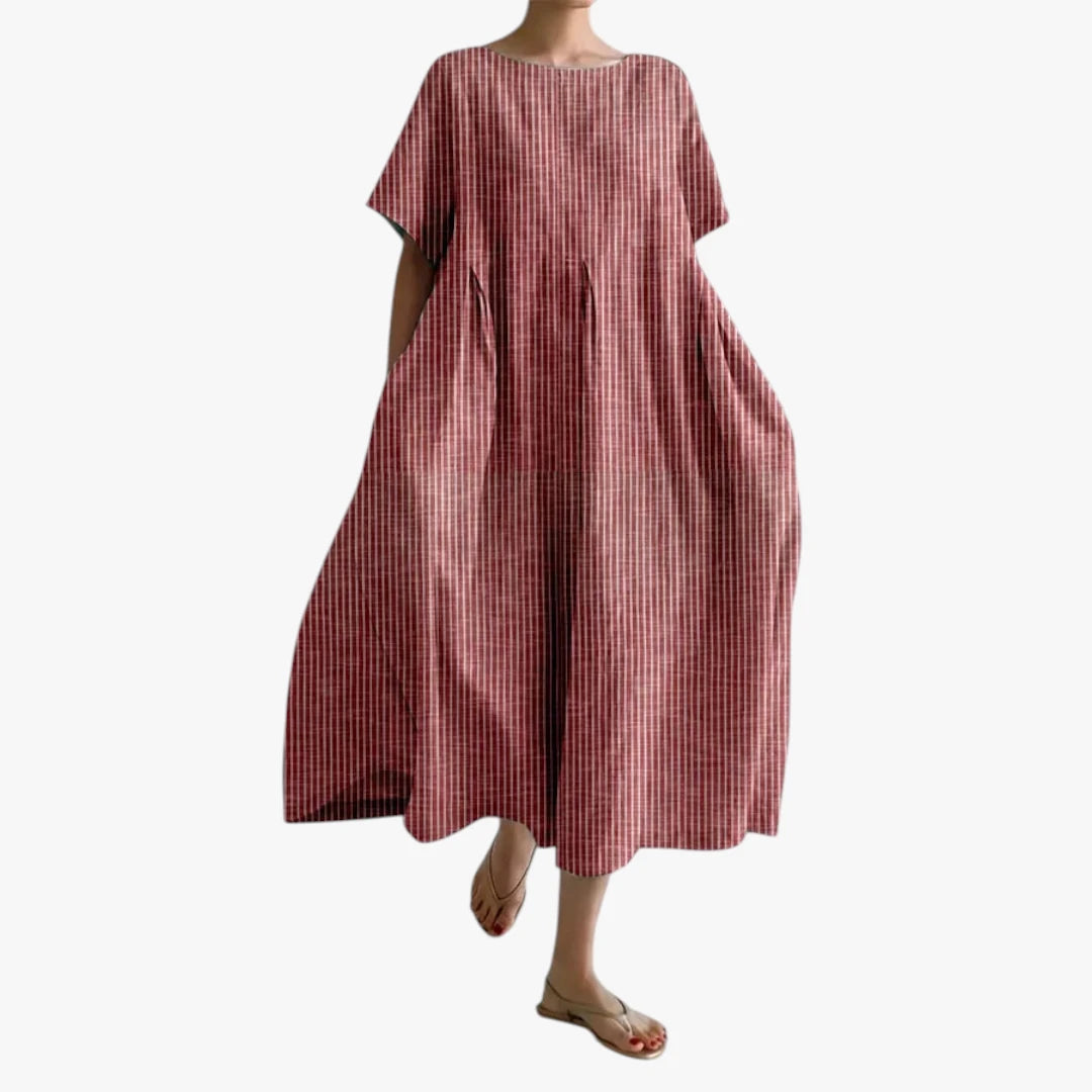 Dame Blomstret Midi Sommerkjole med Oversize Pasform og Rund Hals