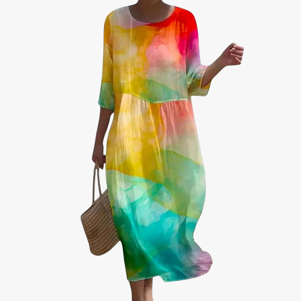 Dame Elegant Maxi Sommerkjole med Lange Ærmer