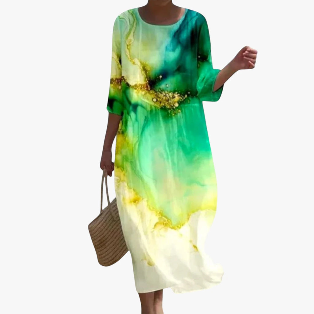 Dame Elegant Maxi Sommerkjole med Lange Ærmer