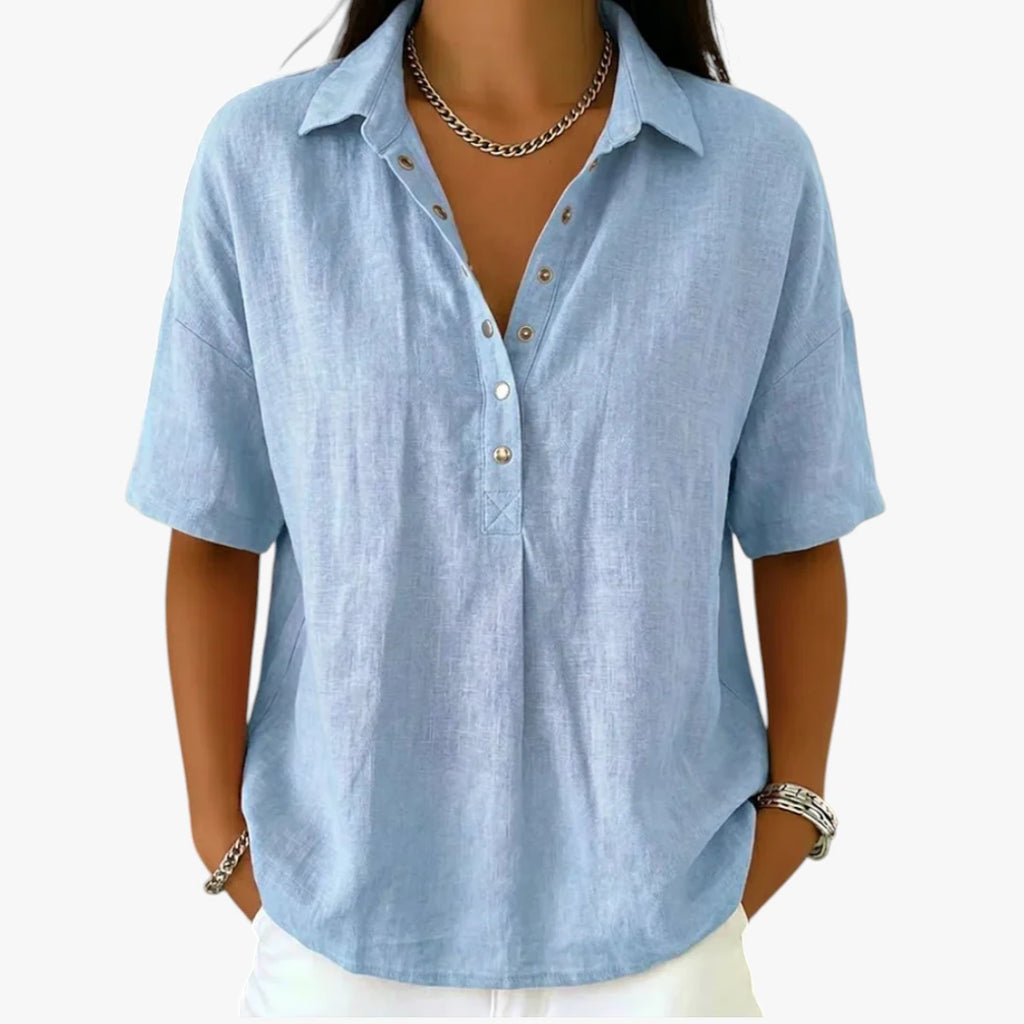 Dame Oversize Skjortebluse med Klassisk Krave og Knapper