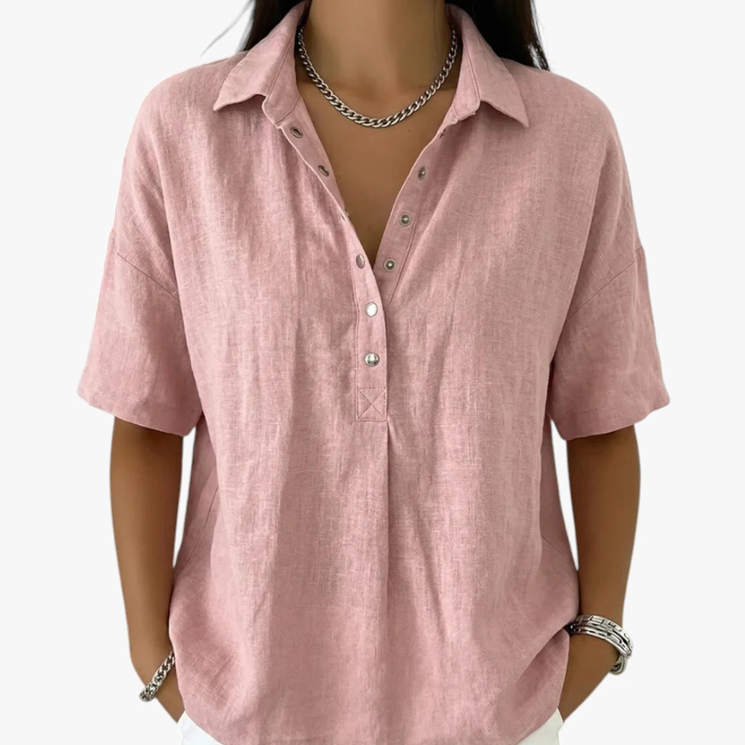 Dame Oversize Skjortebluse med Klassisk Krave og Knapper
