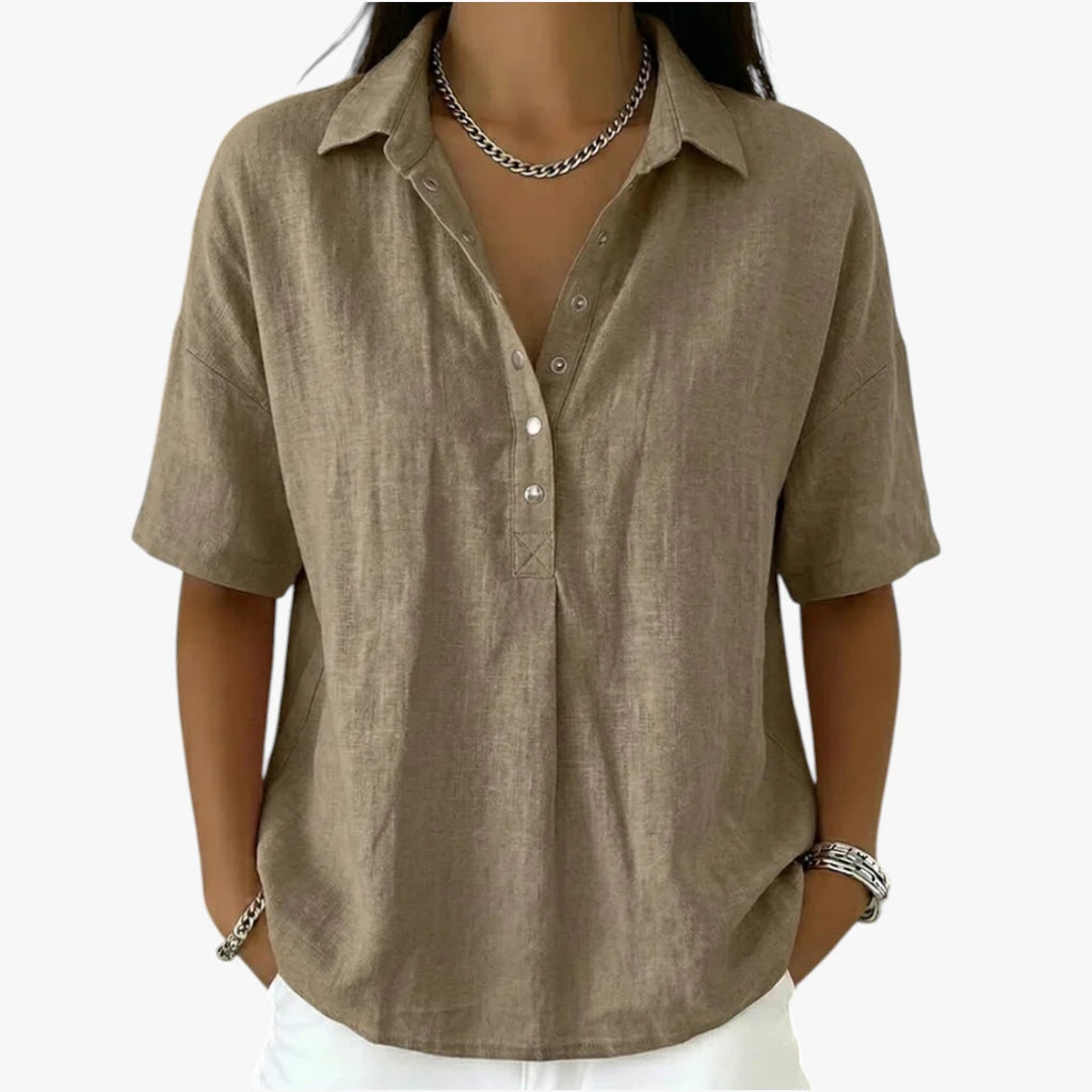 Dame Oversize Skjortebluse med Klassisk Krave og Knapper