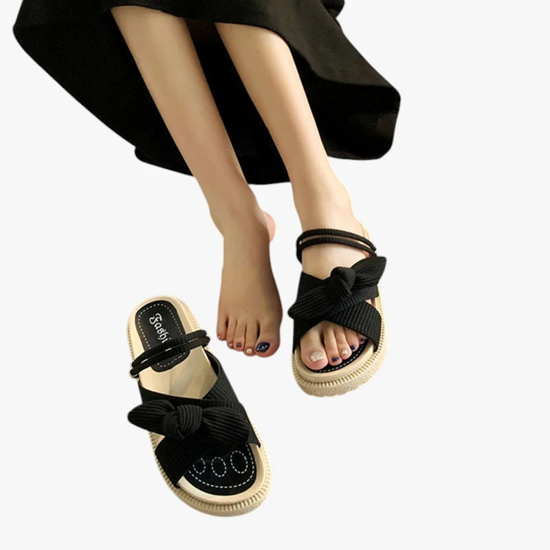 Dame Flade Plateau Sandaler med Svangstøtte og Ribbon