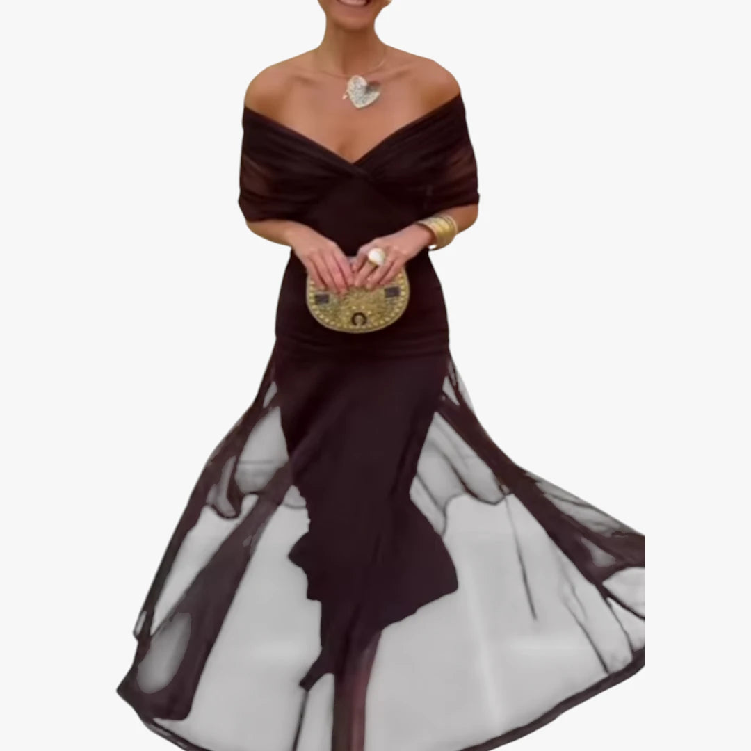 Dame Elegant Maxi Selskabskjole med Mesh og V-udskæring