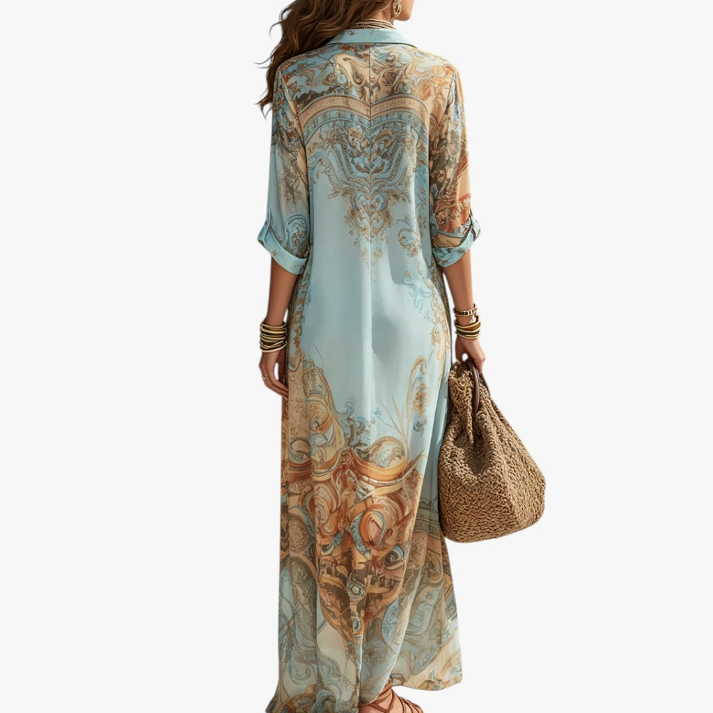 Dame Elegant Maxi Sommerkjole med Lange Ærmer
