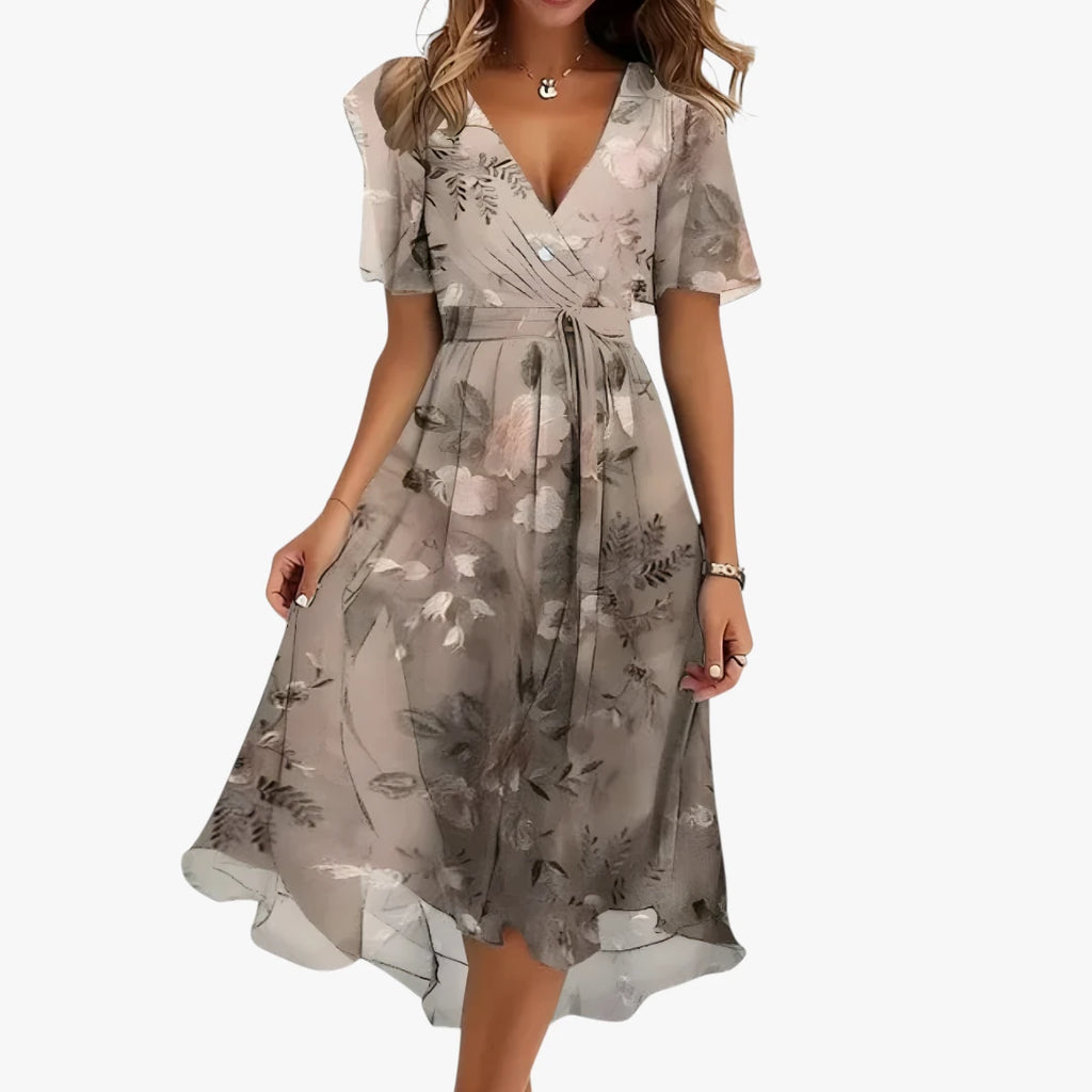Dame Boho Midi Sommerkjole med Rund Hals og Mønster