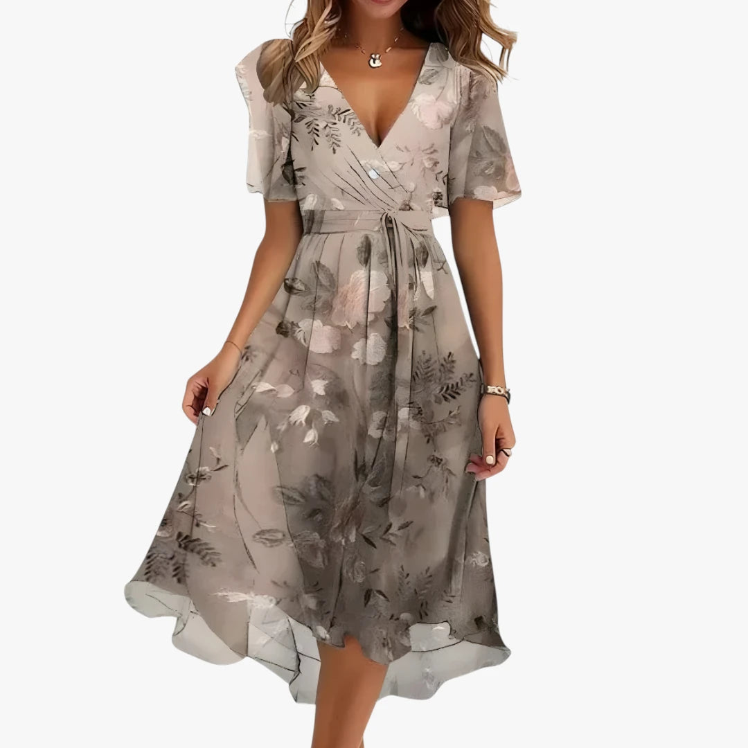 Dame Boho Midi Sommerkjole med Rund Hals og Mønster