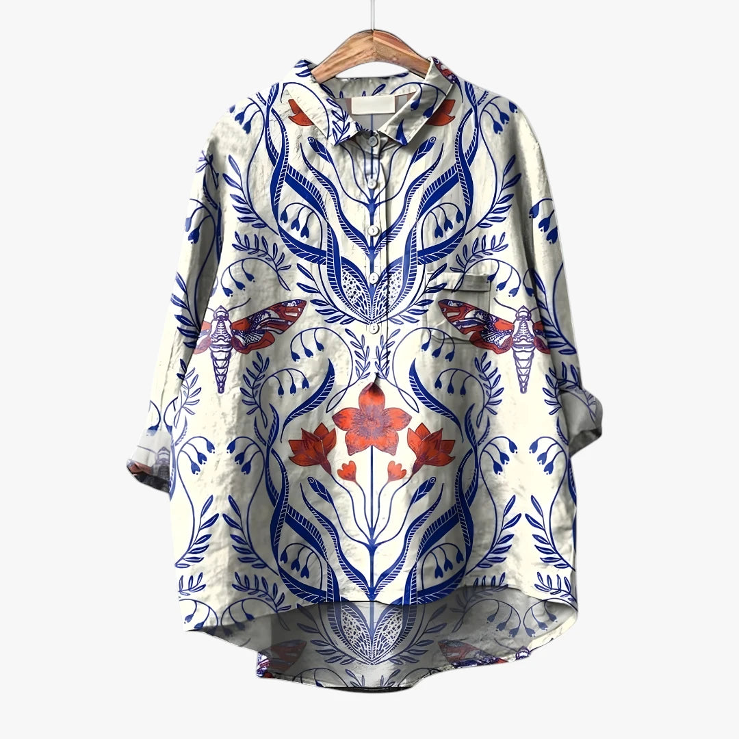 Dame Oversize Sommerbluse med Knapper og Krave