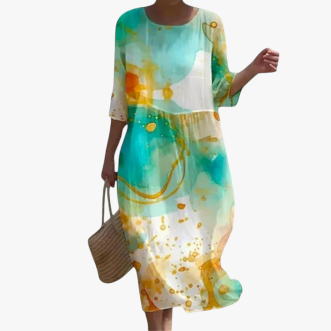 Dame Elegant Maxi Sommerkjole med Lange Ærmer