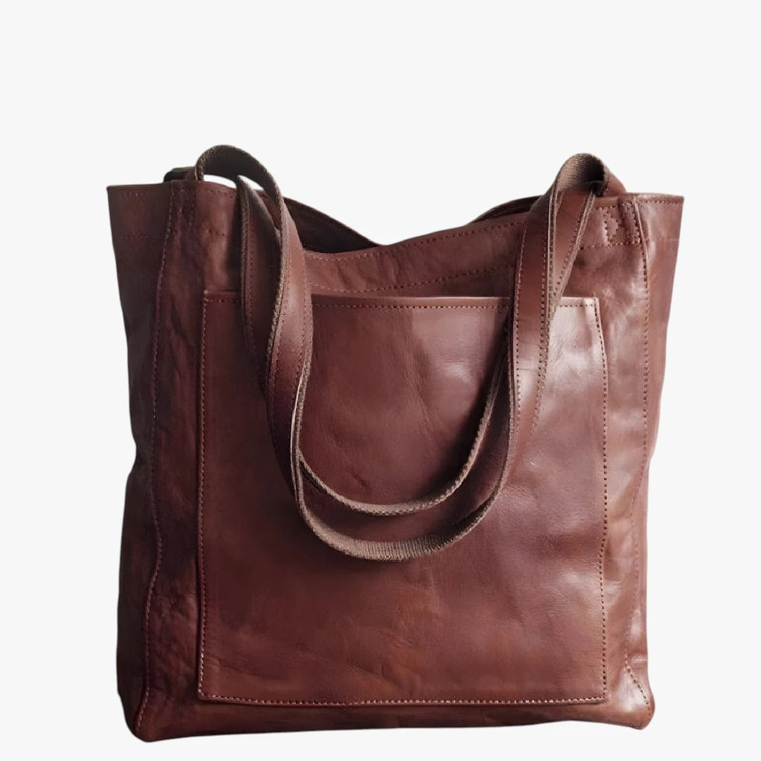 Dame Vintage Stor Skuldertaske med Lynlås og Mange Rum