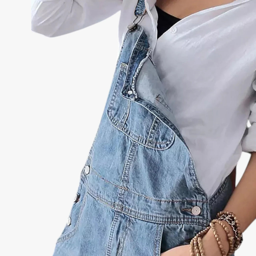 Dame Maxi Denimkjole med Åben Ryg og Lommer