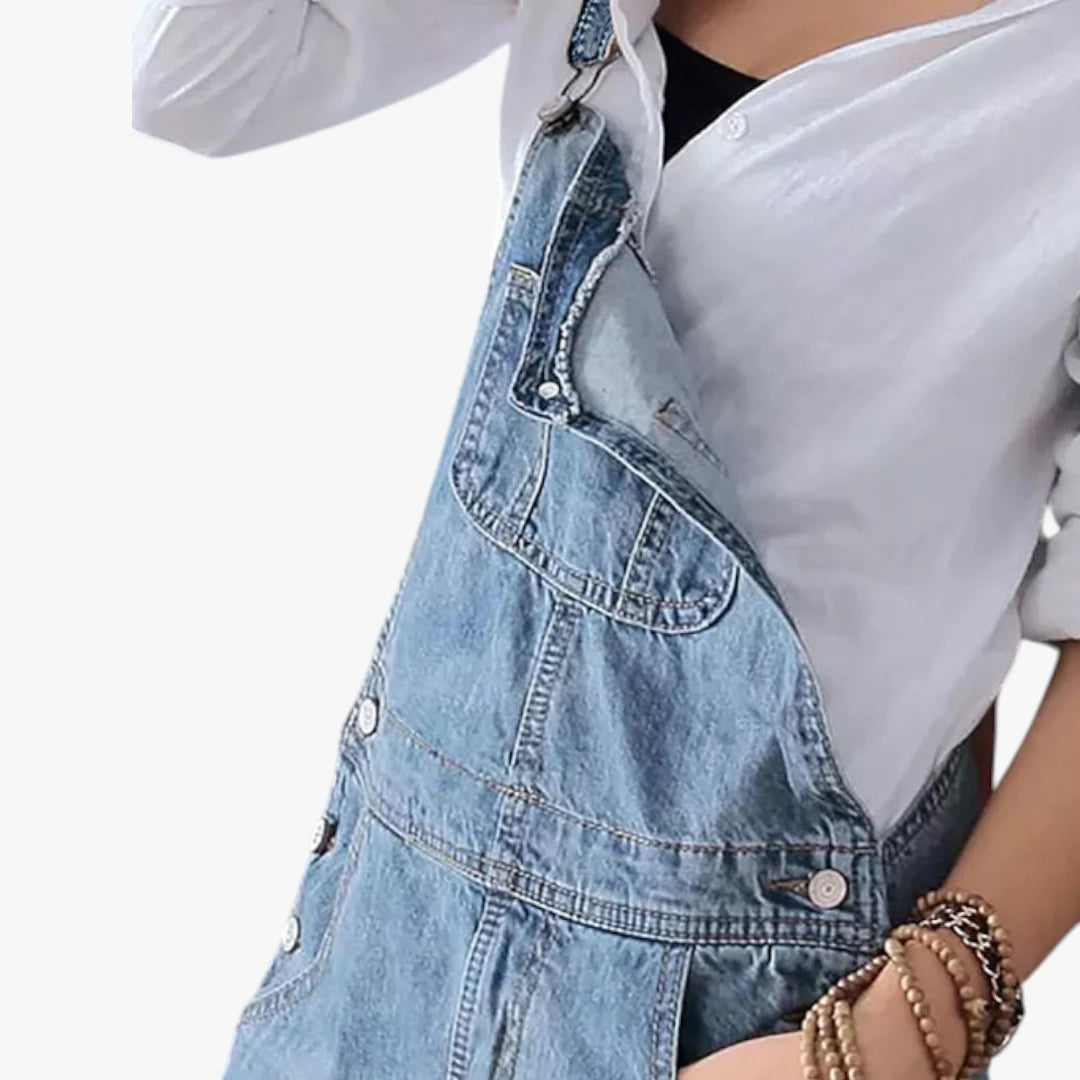 Dame Maxi Denimkjole med Åben Ryg og Lommer