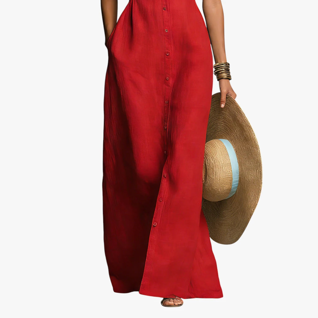 Dame Elegant Maxi Sommerkjole med Krave
