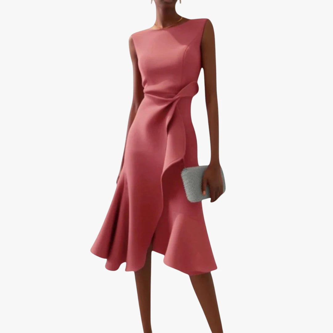 Dame Elegant Midi Festkjole med Flæser