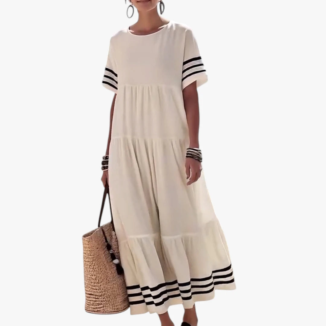 Dame Sommer Maxi Strandkjole med Striber og Korte Ærmer