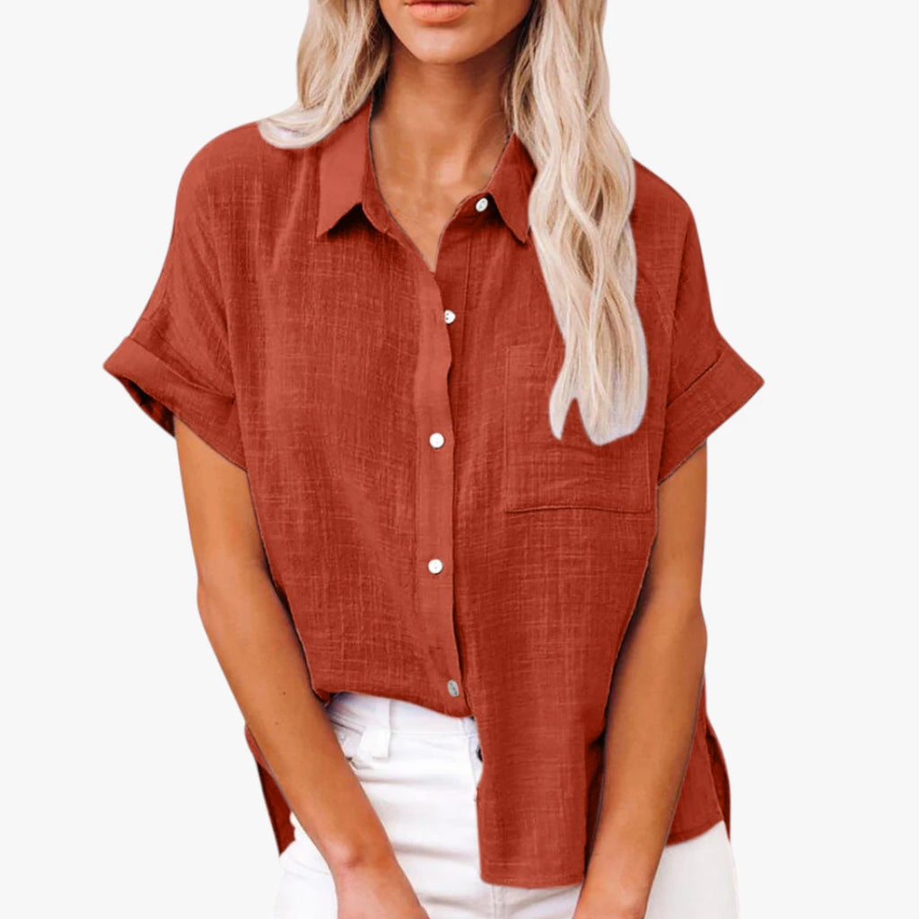 Dame Oversize Skjortebluse med Kortærmet og Knapper
