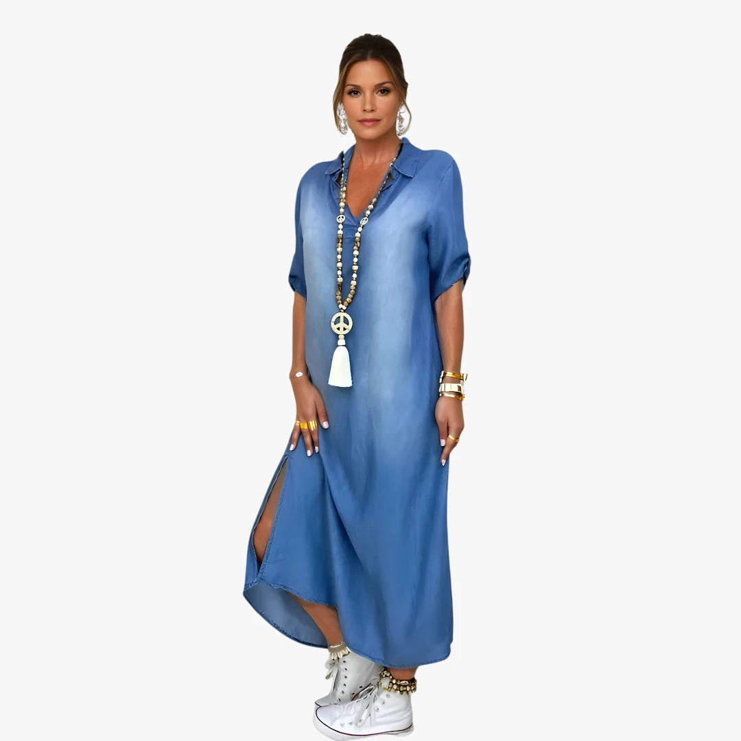 Dame Sommer Maxi Denimkjole med Knapper