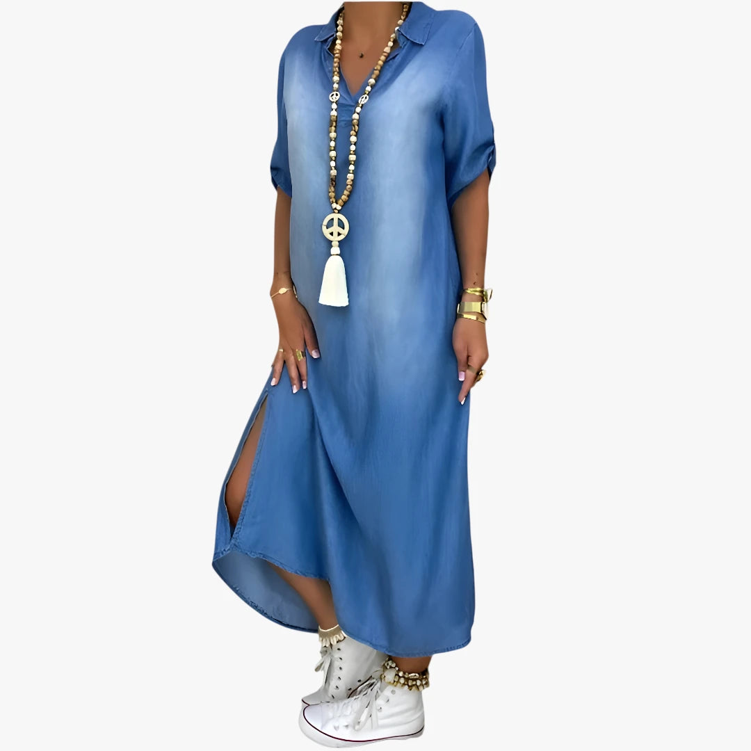 Dame Sommer Maxi Denimkjole med Knapper