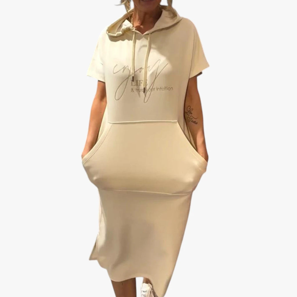 Dame Sommer Midi kjole med Hoodie og Lommer