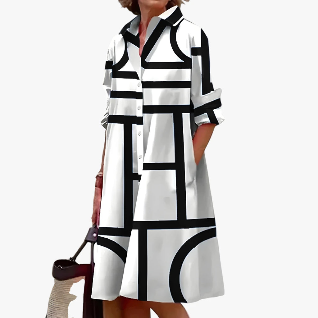 Dame Elegant Midi Sommerkjole med Krave