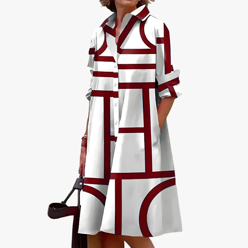 Dame Elegant Midi Sommerkjole med Krave