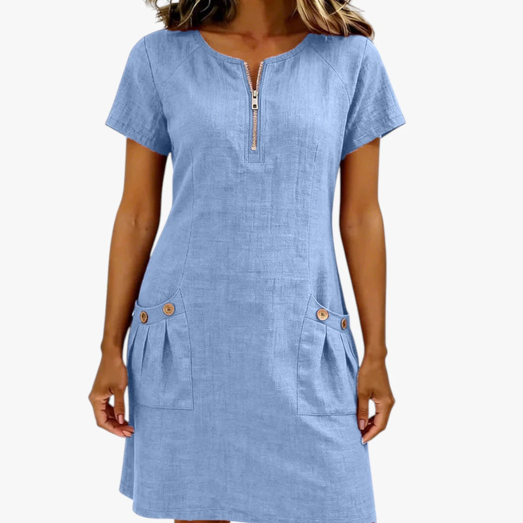 Dame Sommer Mini Kjole med Lynlås og Knapper