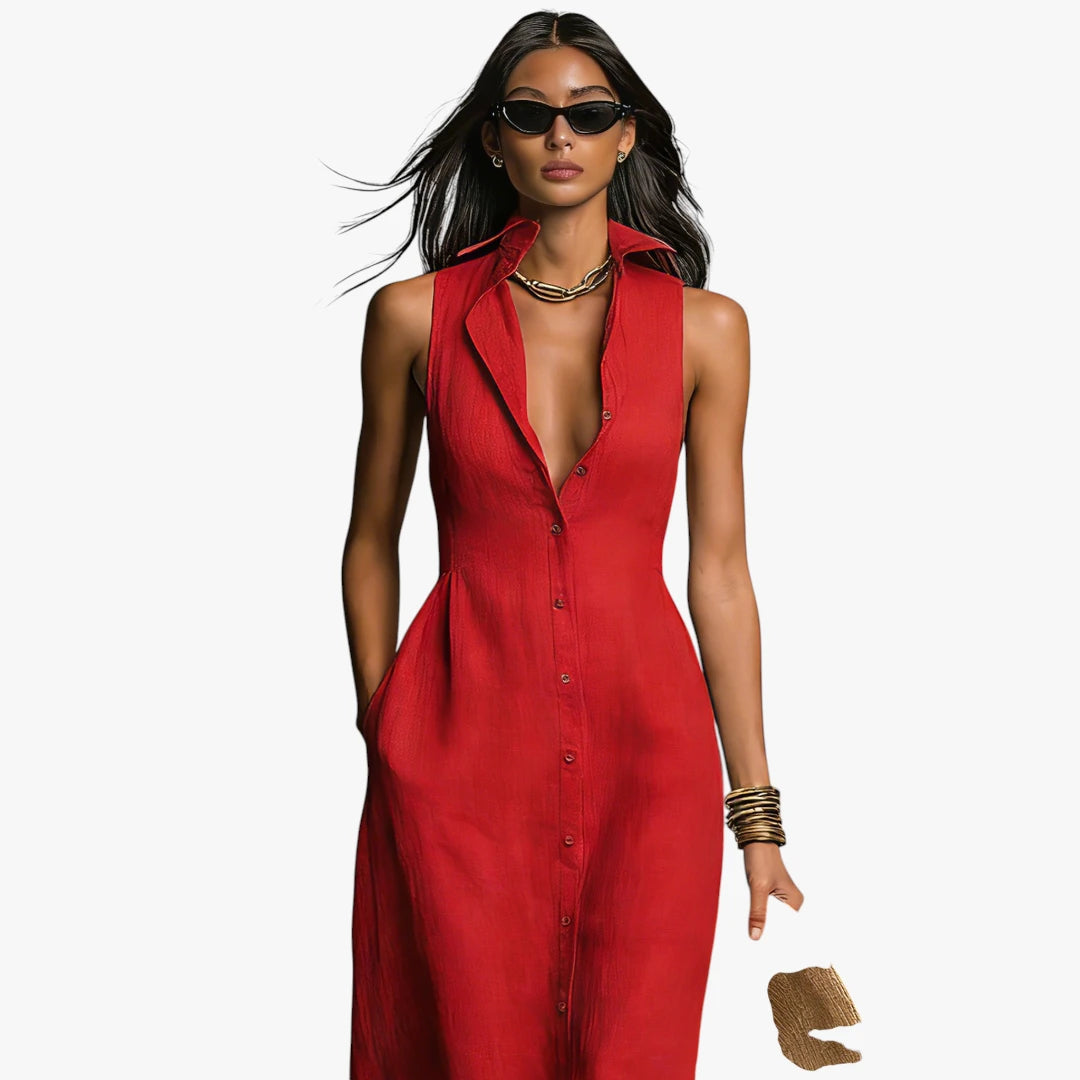 Dame Elegant Maxi Sommerkjole med Krave
