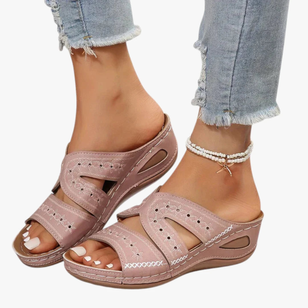 Dame Sunde Plateau Sandaler med Svangstøtte og Broderi