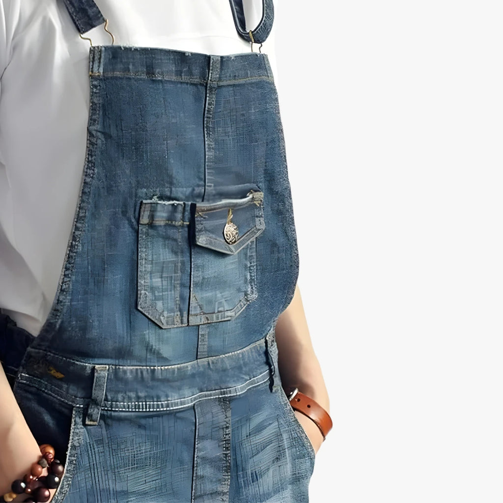 Dame Vintage Maxi Denimkjole med Åben Ryg og Lommer