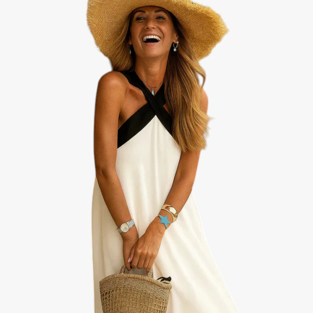 Dame Elegant Maxi Sommerkjole med Halterneck og Åben Ryg