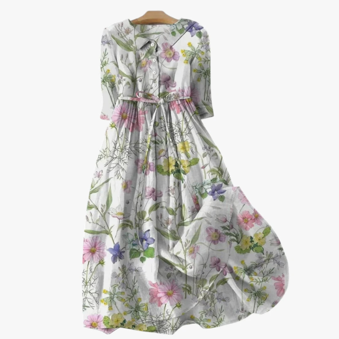 Dame Vintage Midi Sommerkjole med Blomstret Print og Bindebånd