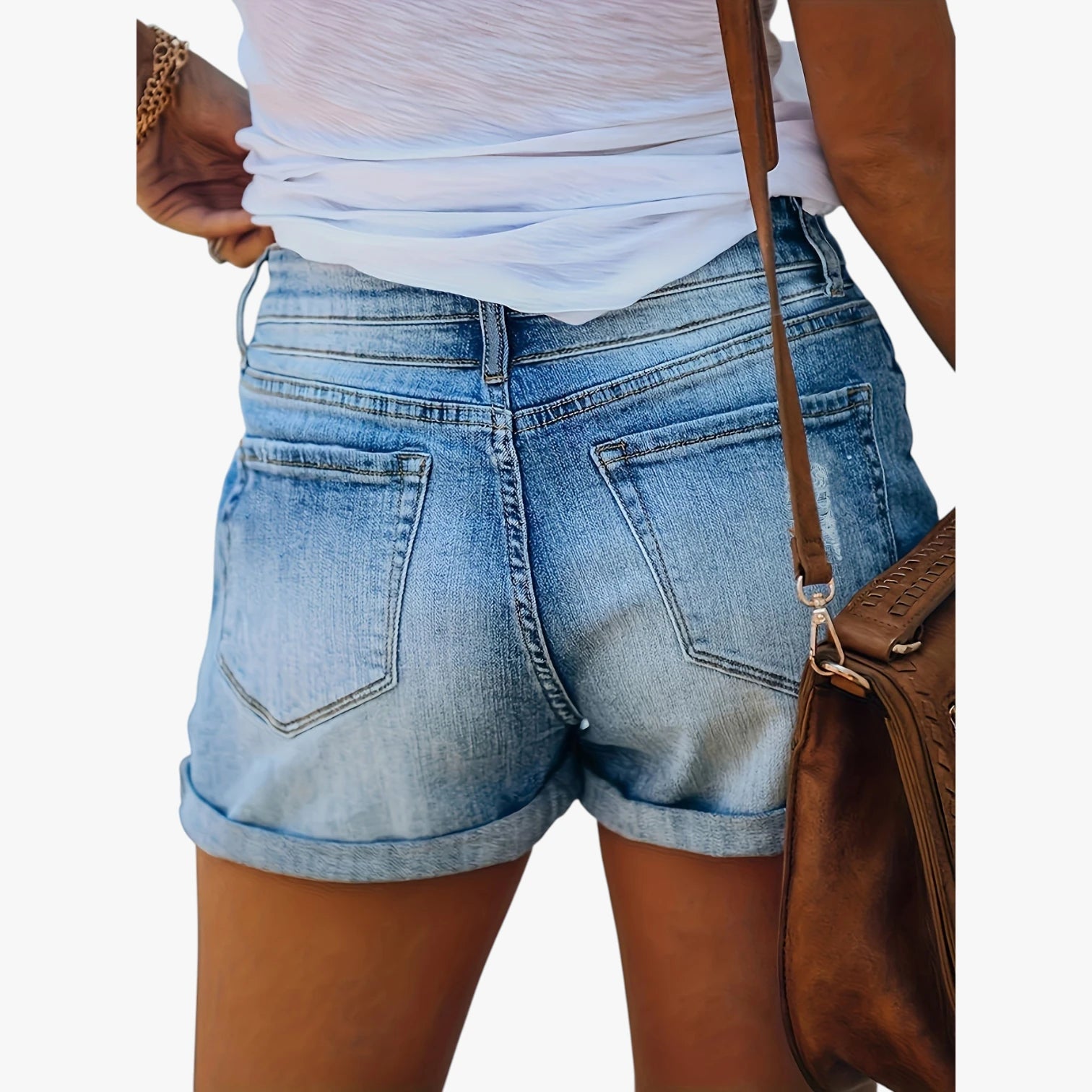Dame Afslappede Denim Shorts med Lommer og Knapper