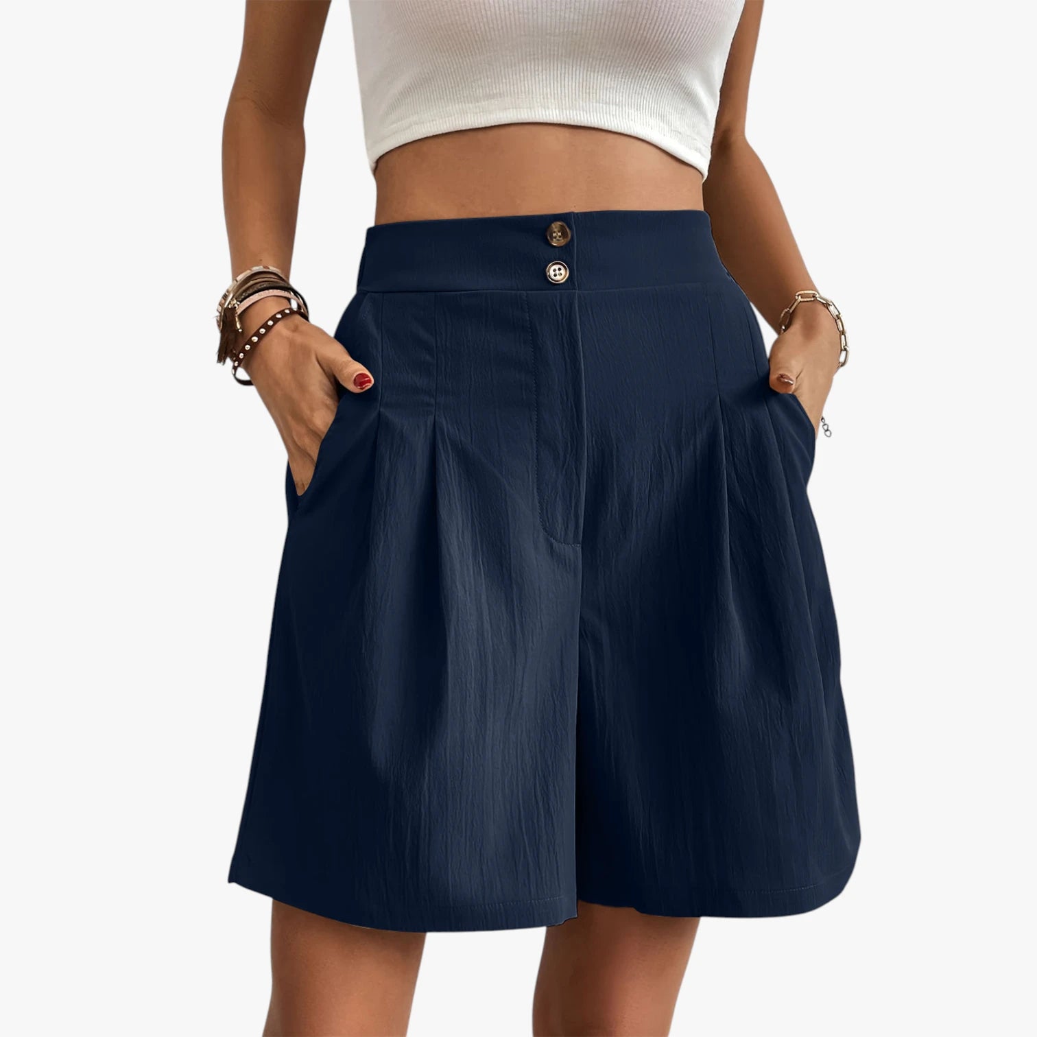 Dame Afslappede Shorts med Lommer og Knapper