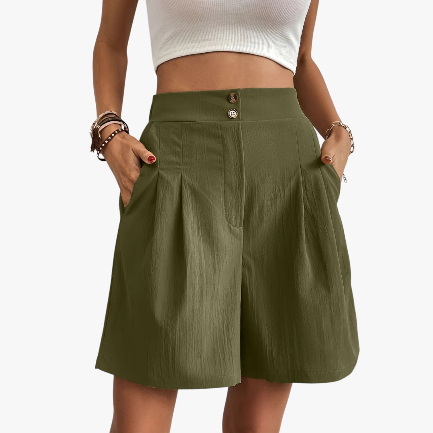 Dame Afslappede Shorts med Lommer og Knapper
