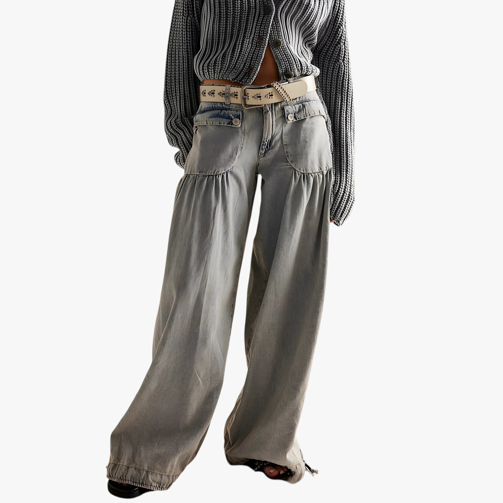 Dame Baggy Jeans med Bindebånd og Vidde