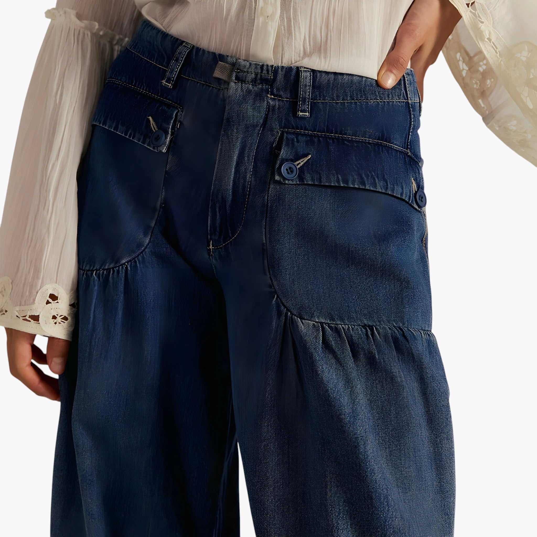Dame Baggy Jeans med Bindebånd og Vidde