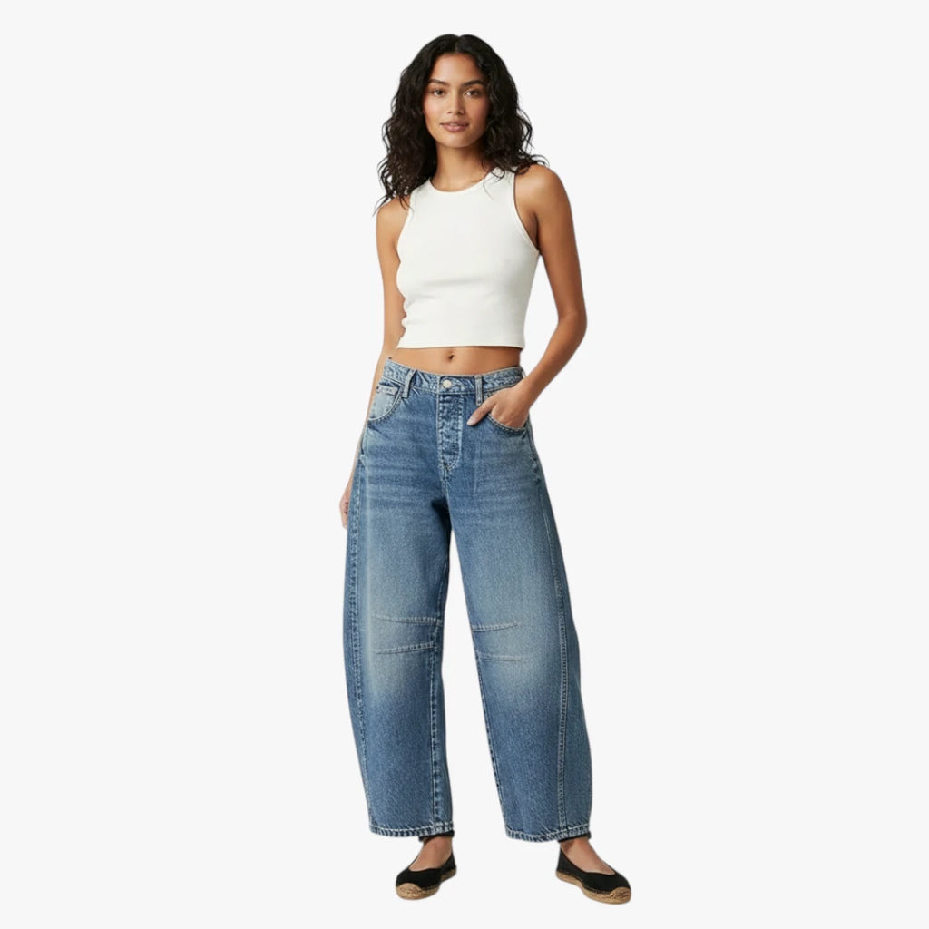 Dame Baggy Jeans med Lommer og Vidde