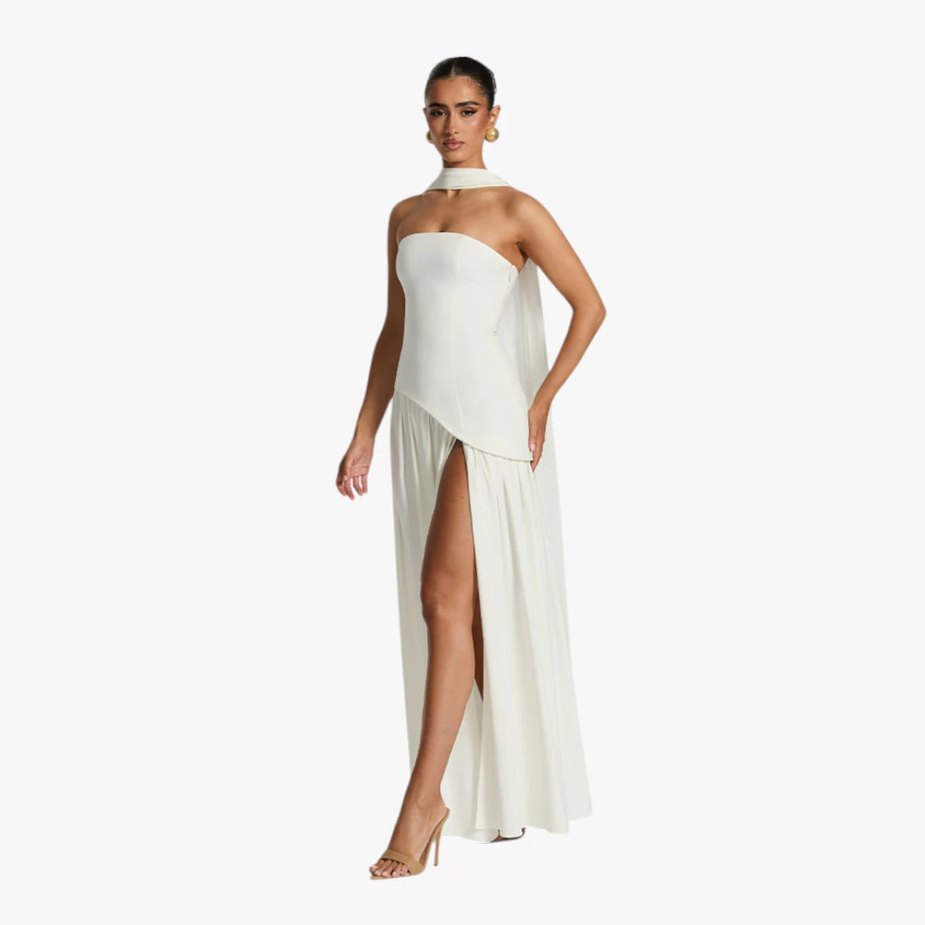 Dame Bandeau Maxi Kjole til Bryllup med Halstørklæde